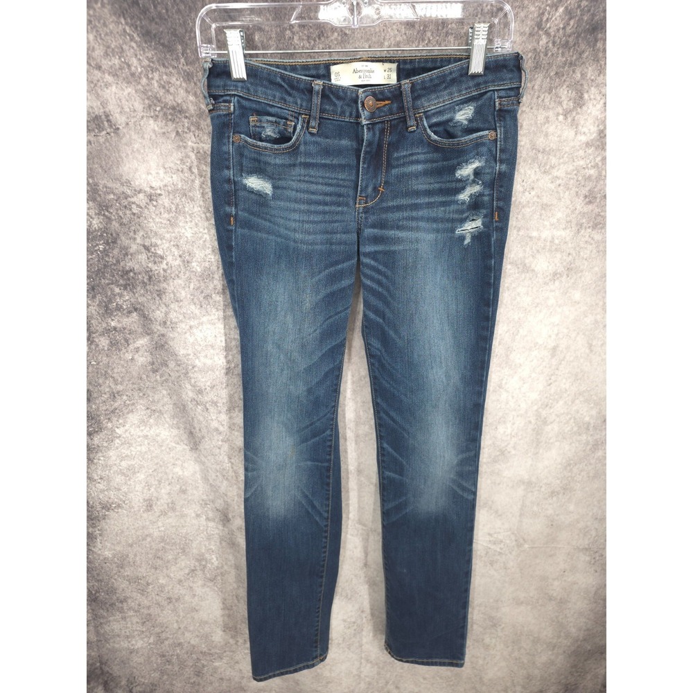 Abercrombie & Fitch Jeans Womens 0 S 25 X‎ 31 Blue Skinny Whiskers Fade